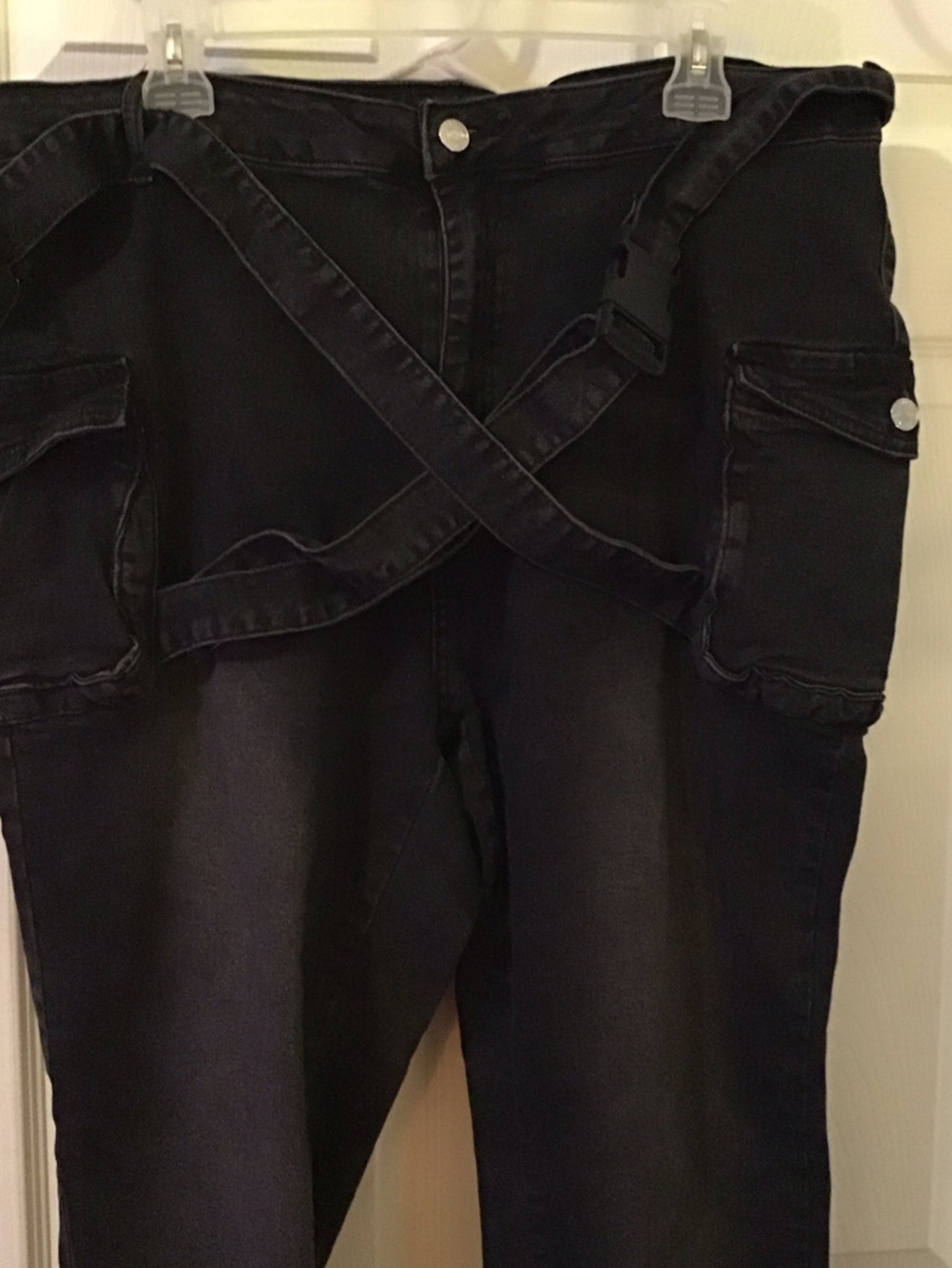Dark Wash Overalls with Cross-Back Straps